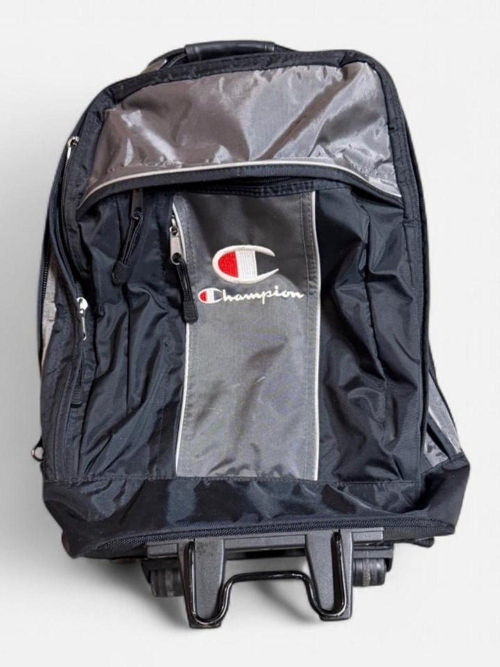 Champion Black and Gray Rolling Backpack with Red Logo